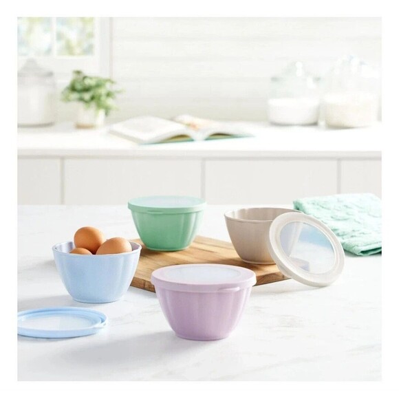 Pioneer Woman 8-Piece Melamine Prep Bowl Set Lids Nest for Storage Kitchen Gift - Picture 3 of 16
